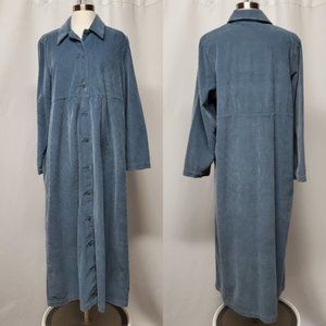 Vintage 90s y2k Nordstrom Corduroy Solid Blue Button Up Maxi Shirt Dress 1X